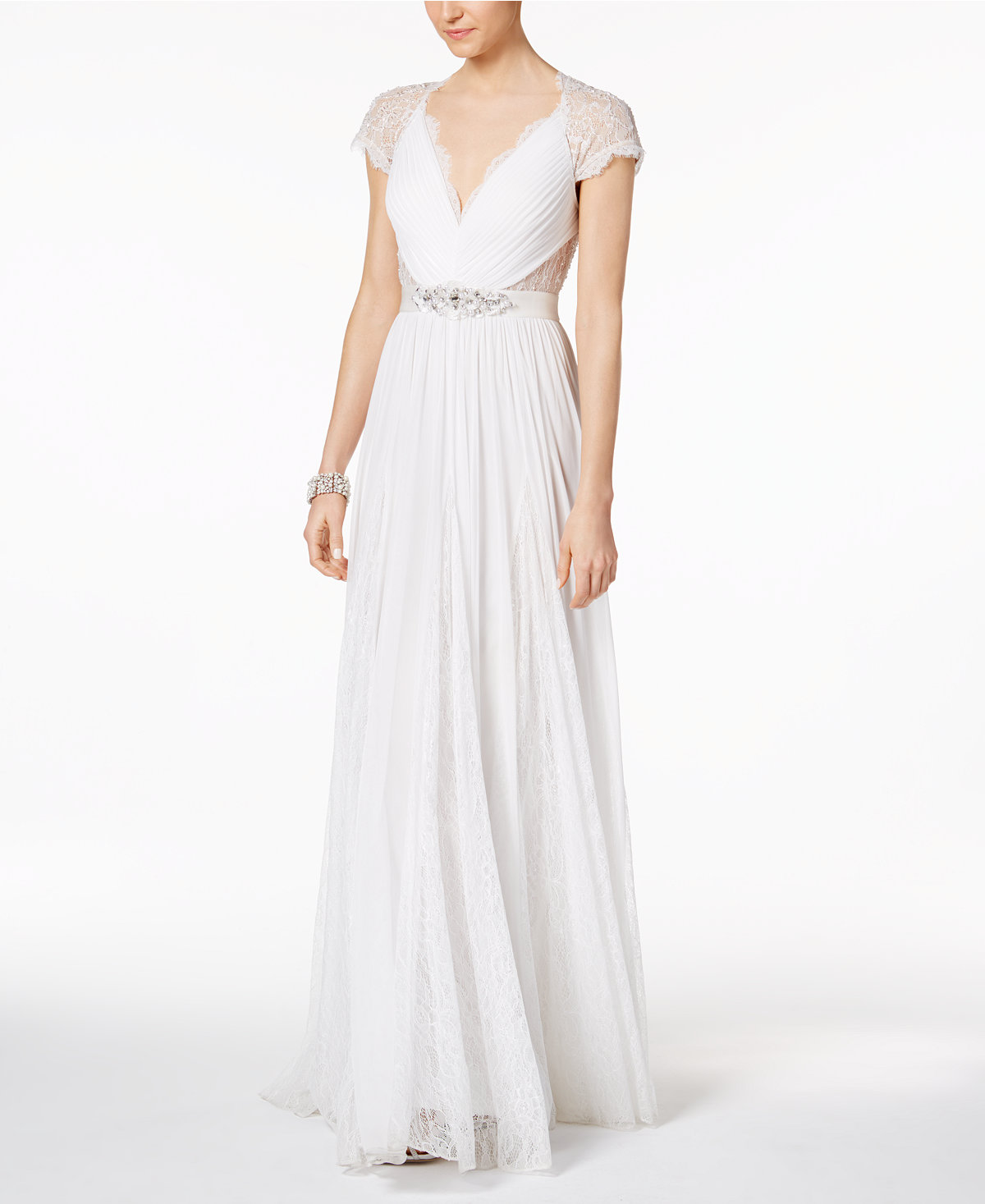 Adrianna Papell Illusion Embellished A-Line Gown | 20 Wedding Dresses Under $1000 | BridalGush.com